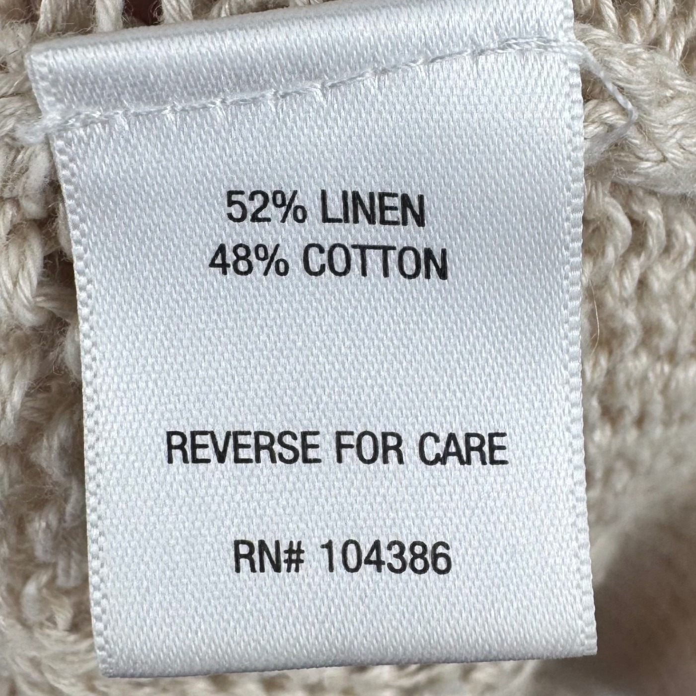 Garnet Hill Sweater Womens Medium Beige Linen Cotton Cable Knit Beachy Coastal — image 8 of 8